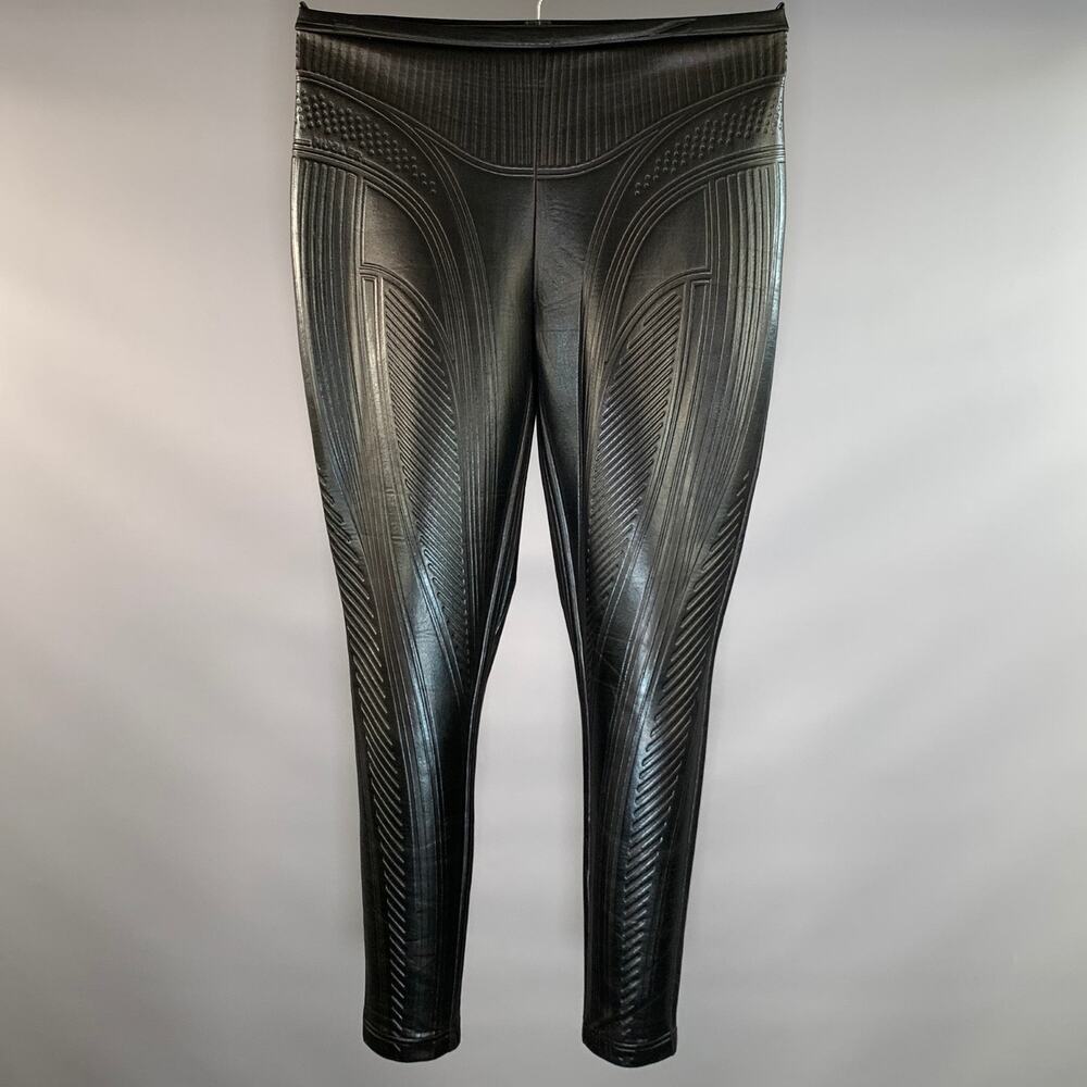 MUGLER Size 10 Black Polyester Blend Lines Skinny Leggings